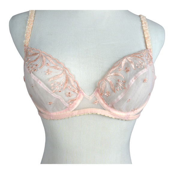 Vintage 1980s Prima Boutique Peach sheer lace unlined bra 34A - Picture 2 of 8